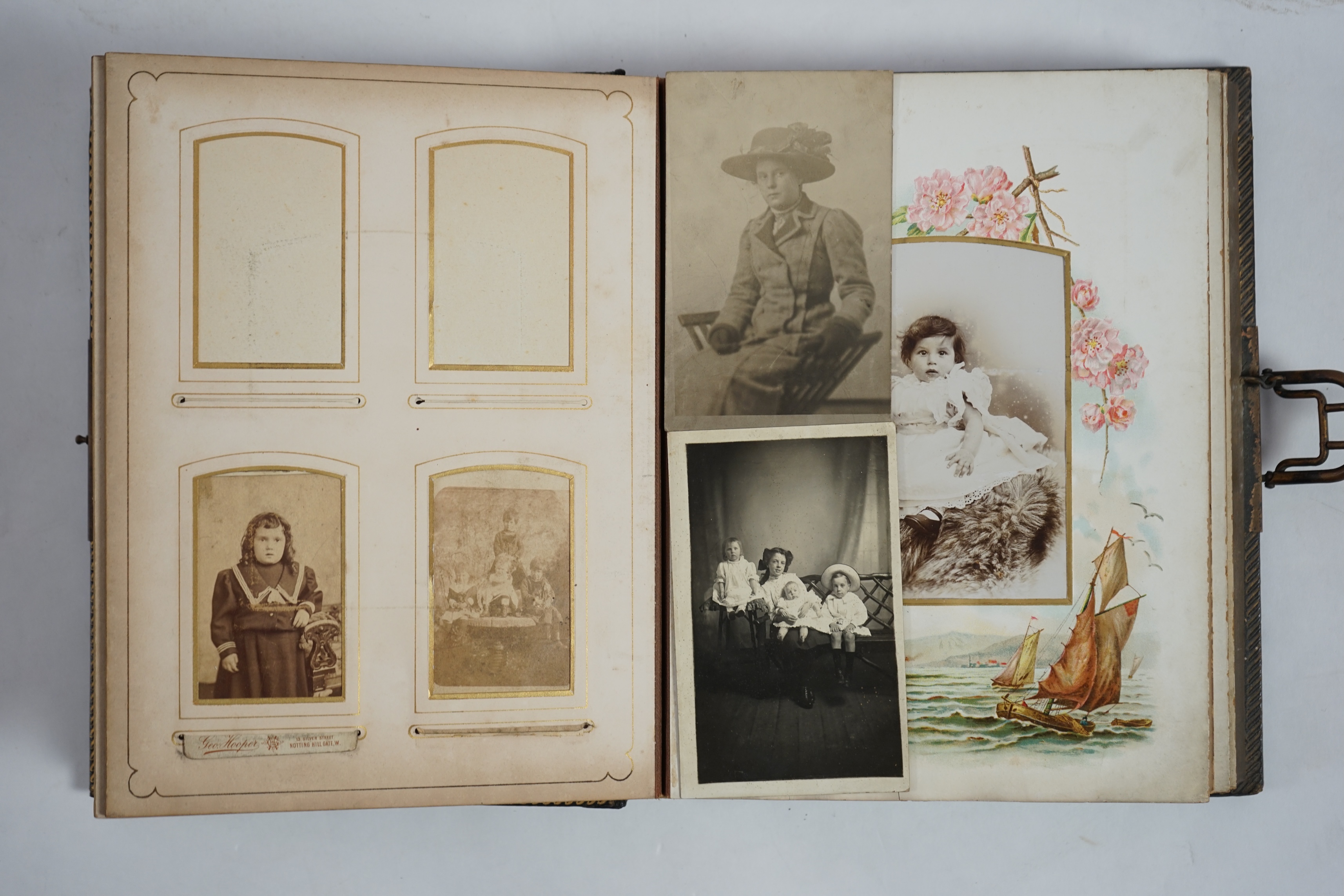 A late 19th century musical embossed leather photograph album 'The Seaside Album' by J.C.M Co. Ltd